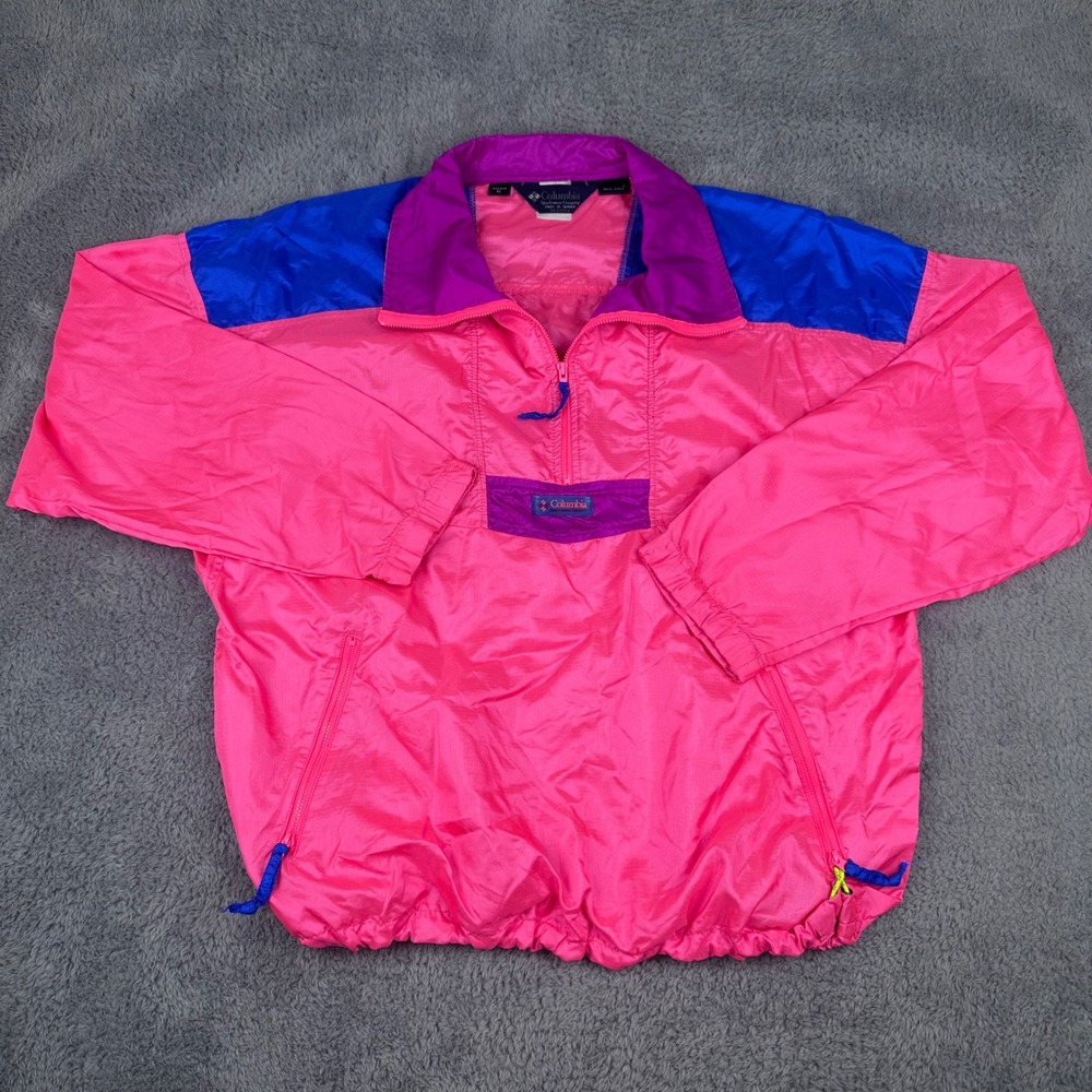 Columbia Windbreaker Womens XL‎ Pink Blue Colorblock Vintage 90s Anorak Jacket